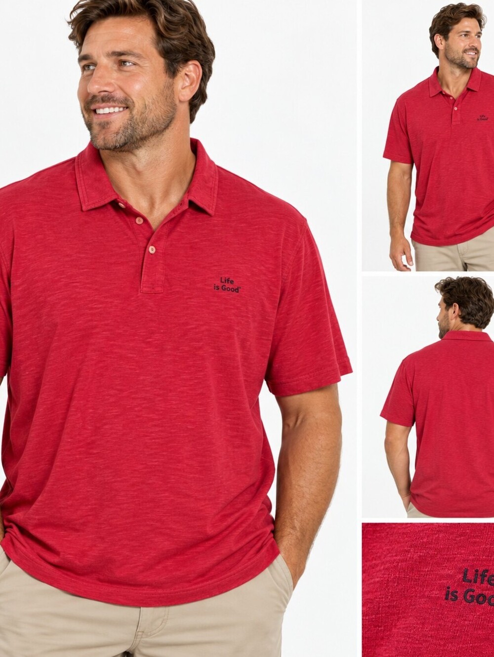 Life is Good Men's Red Polo Shirt Size Large Casual College Game Day Top
